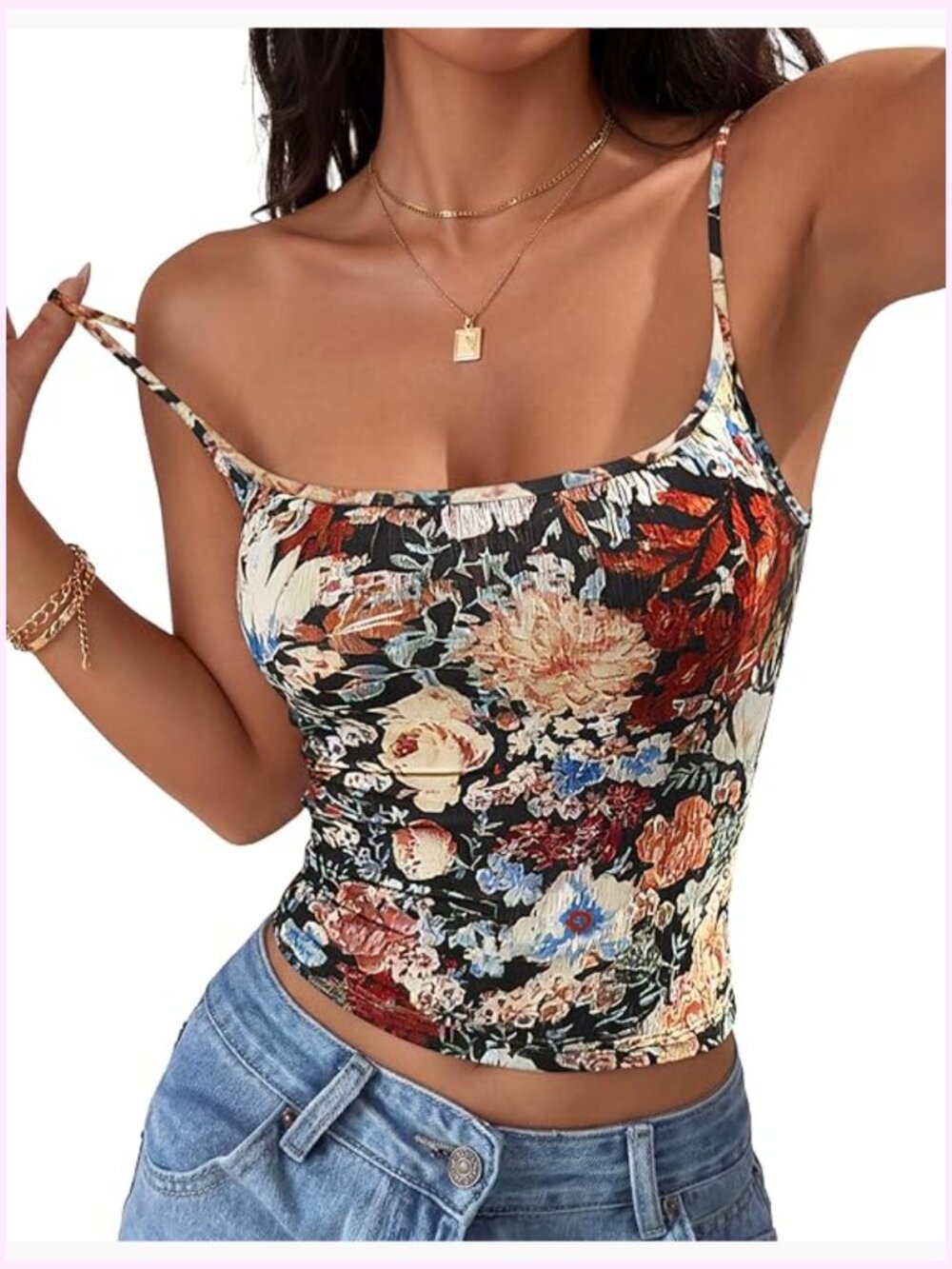 Adjustable Spaghetti Strap Square Neck Cami Top Summer Tank Y2K